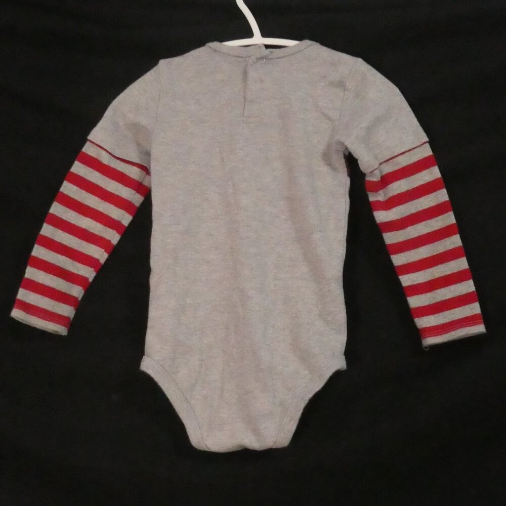 PEKKLE 24 months Grey Rockstar Guitar Baby Bodysuit With Red Striped Sleeves - Picture 2 of 15